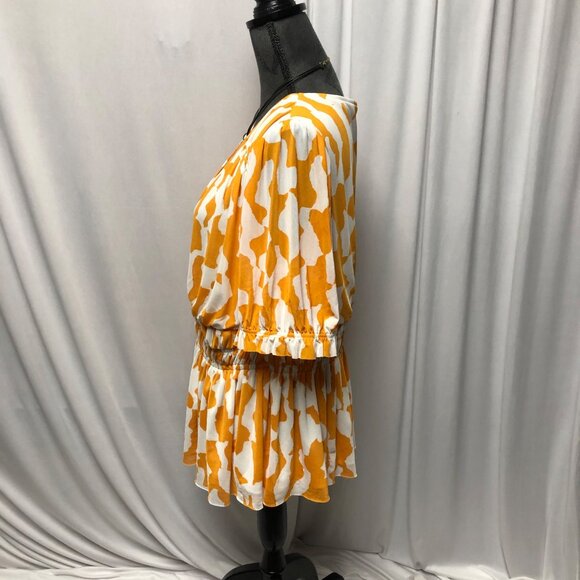 Ava and Viv Top Womens Size 1X Orange White Elastic Waist Short Sleeves Stretchy - Picture 4 of 8